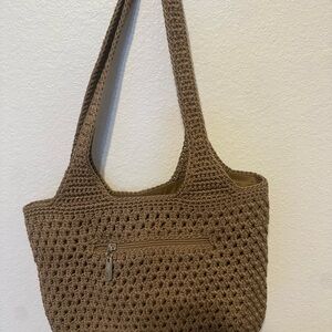 The Sak Y2K Crochet Shoulder Bag Brown Boho Hobo Tote Vintage